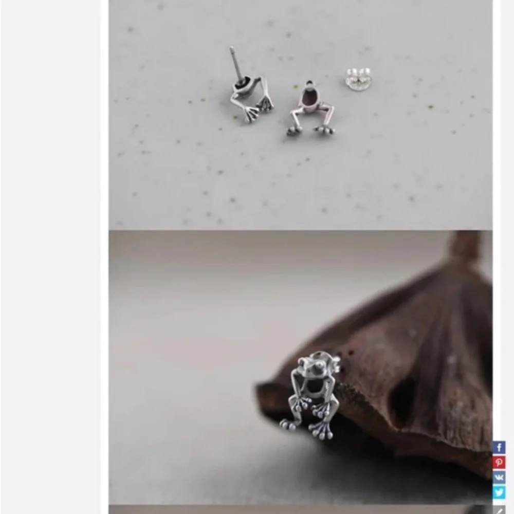 925 Sterling Silver Cute Frog Earring Stud Ear Dangler - Picture 7 of 9